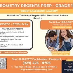 Bright Leadership Academy - Structured Geometry Regents preparation with diagnostics, targeted instruction, and small groups capped for precision.