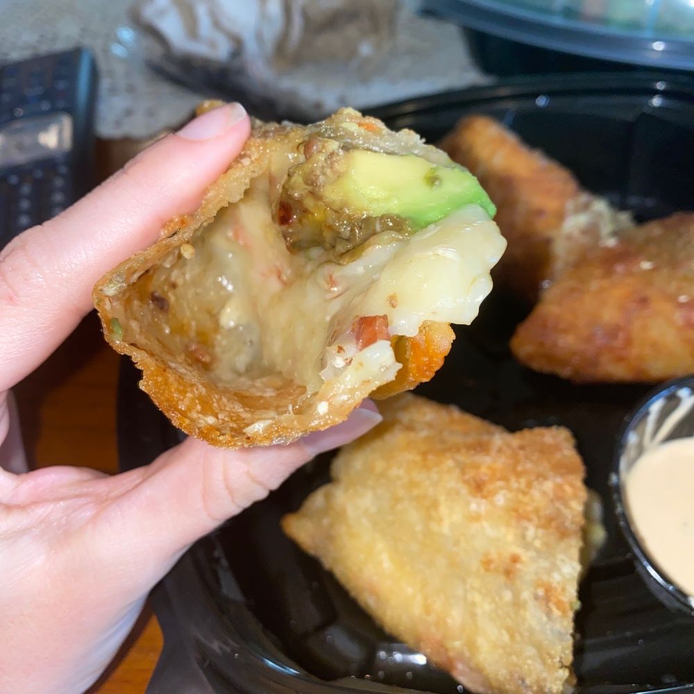 Avocado Club Egg Rolls half full, no meat added for whatever reason, 1/6th of an avocado inside. Avocado Club Egg Rolls half full, no meat added for whatever reason, 1/6th of an avocado inside.