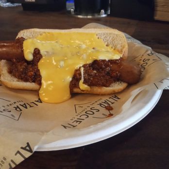 Altar Society Brewing - this chili cheese dog was just a special for the 4th of July - they need to bring it back! - Brewpubs Near Me - Long Beach, California Altar Society Brewing - this chili cheese dog was just a special for the 4th of July - they need to bring it back! - Brewpubs Near Me - Long Beach, California