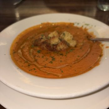 131 Main Restaurant - Tomato soup with cornbread croutons - American Near Me - Asheville, North Carolina 131 Main Restaurant - Tomato soup with cornbread croutons - American Near Me - Asheville, North Carolina