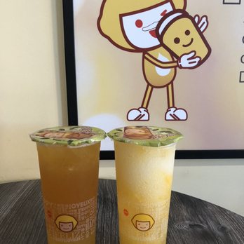 Happy Lemon - Passionfruit GT & mango lemon slushy, both with crystal boba :) - Bubble Tea Near Me - San Jose, California