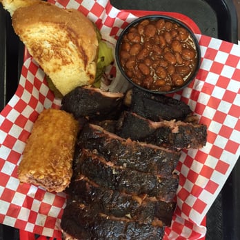 Ray's Real Pit BBQ Shack - Full rack ribs with baked beans and fried corn - Barbeque Near Me - Houston, Texas
