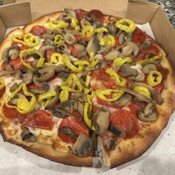 Pizza Cutter - Large with pepperoni, ham, mushrooms and banana peppers. What's great!