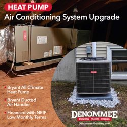 Denommee Plumbing, HVAC & Electric - An all-climate heat pump outside and ducted air handler unit in the attic, this Bryant air conditioning system provides year-round comfort.
