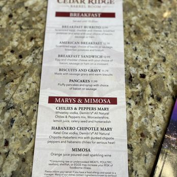 cedar ridge barrel room - a menu for a restaurant - Beer Bar Near Me - Cedar Rapids, Iowa