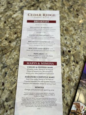 Menu photo 2 cedar ridge barrel room Cedar Rapids, IA