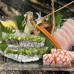 Hana Sushi #6 - Aji (Spanish Mackerel) sashimi, Yellow tail Sashimi and Salmon belly Sashimi