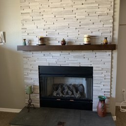 Stacked stone goes all the way to 10' ceiling and is impressive.
