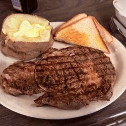 Charco Broiler - 16 oz Ribeye (salad not shown)