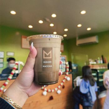 Midori Matcha Cafe - Hojicha Latte (Iced) - Coffee & Tea Near Me - Los Angeles, California