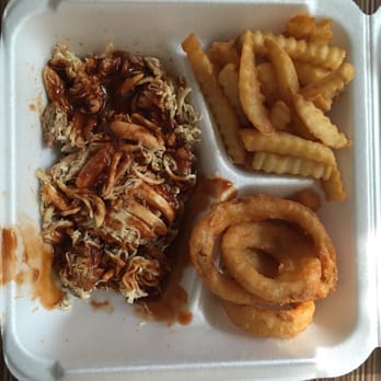 Choo Choo Bar-B-Que - Chicken with fries and onion rings. - Barbeque Near Me - Chattanooga, Tennessee