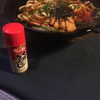 Bluetail - Kitsune Udon with privided nanami togarashi chili pepper spice - Sushi Bars Near Me - Kelowna, British Columbia