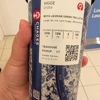 Chagee Modern Teahouse - Boya Jasmine Green Tea Latte - Coffee & Tea Near Me - Torrance, California