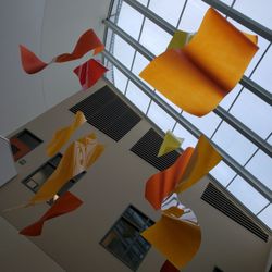 Edmonds Eye, MD - Lobby Art, its suspension tension! Glass sheets hanging!