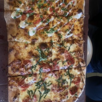 Cornerstone Artisanal Pizza & Craft Beer - Brick Oven Pizza ~ 1/2 Buffalo chicken & 1/2 Margarita - Pizza Near Me - Ogunquit, Maine