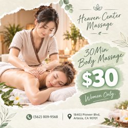 Heaven Center Massage - 30-Minute Body Massage for Just $30, Women Only.