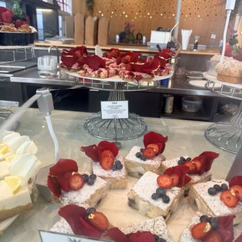 Extraordinary Desserts - Top tray: Linzer danish raspberry.  Bottom tray: Coffee cake. - Bakeries Near Me - San Diego, California