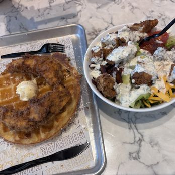 Bruxie - CHICKEN & WAFFLE, BUTTERMILK FRIED CHICKEN SALAD w/ Cool Ranch - Chicken Shop Near Me - Davis, California