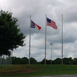 Flags flying in the wind at Ramblewood Park