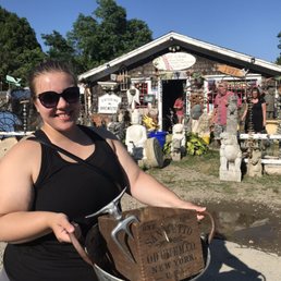 My sister in front of Buddha Bob's with our treasures