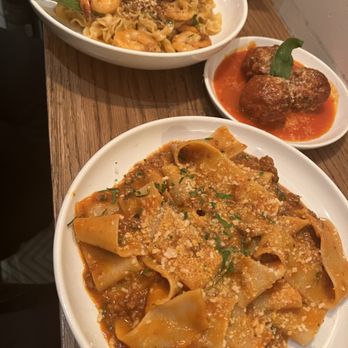 Forma Pasta Factory - Pappardelle Bolognese, Meatballs, and Mafaldine Scampi - Pasta Shops Near Me - Brooklyn, New York