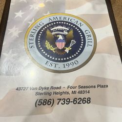 Sterling American Grill Family Dining - Menu front