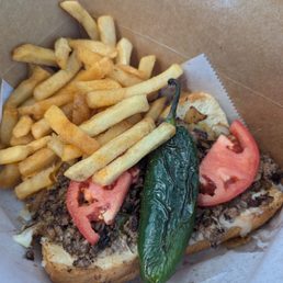 Marky's Famous Cheese Steak and fries