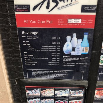 Sushi Asahi - Updated menu pricing outside - Sushi Bars Near Me - Riverside, California