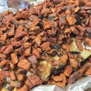 Hecho Al Carbon - La Papota (Baked Potato) with Adobada (Marinated Pork) - before we added toppings - Mexican Near Me - Riverside, California Hecho Al Carbon - La Papota (Baked Potato) with Adobada (Marinated Pork) - before we added toppings - Mexican Near Me - Riverside, California