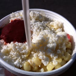 Nery's Snow Cones - Corn in a cup. It has white corn, crumble cheese, mayo and chilito.