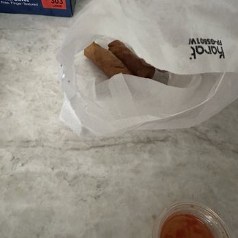 Le Saigon - Baby Egg Rolls .. you're seeing the bottom of the bag that ripped open from the broth. - Sandwiches Near Me - Modesto, California