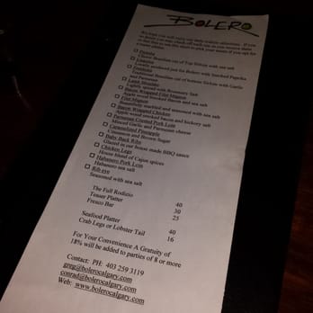 Bolero - Menu - Barbeque Near Me - Calgary, Alberta