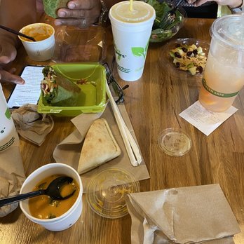 Beyond Juicery + Eatery - Sorry of the messy photo but carrot ginger soup (bottom), autumn turkey wrap (top left) and autumn salad bowl (top right) - Juice Bars & Smoothies Near Me - Detroit, Michigan