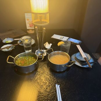 Ichi Shabu - After we order, these are the broths that they brought out - Japanese Near Me - Fresno, California Ichi Shabu - After we order, these are the broths that they brought out - Japanese Near Me - Fresno, California
