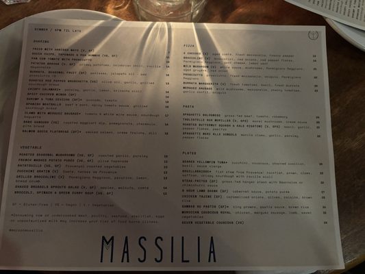 Menu photo 1 Massilia Santa Monica, CA