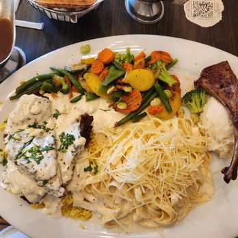 L.A. Bistro - Trifecta of delicious food. Almond chicken, fettuccine Alfredo and lamp chop w/ mashed potatoes. - Italian Near Me - Dearborn, Michigan L.A. Bistro - Trifecta of delicious food. Almond chicken, fettuccine Alfredo and lamp chop w/ mashed potatoes. - Italian Near Me - Dearborn, Michigan