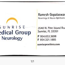 Ramesh Gopalaswamy, MD - First Choice Neurology - His business card