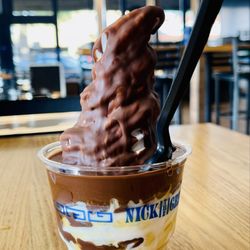 Nick the Greek - Greek froyo with chocolate shell and drizzled honey - perfect combination for a sweet treat