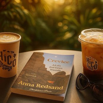 HiCO - Our two amazing coffees and Anna's formidable book before the nightmare began. - Coffee & Tea Near Me - Waikoloa Village, Hawaii
