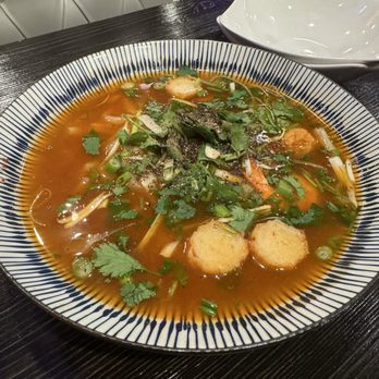 Ngon Yummy - #24 w/ shrimp and fish cake. Not spicy but too peppery. Soup is viscous but tasty - Vietnamese Near Me - Artesia, California