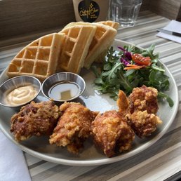 Chicken karaage and mochi waffles
