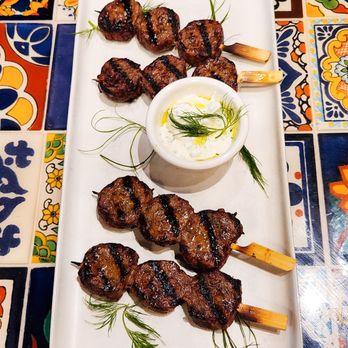 OS NYC - Beef Kofta Skewers with Labneh Dip - Bars Near Me - New York, New York