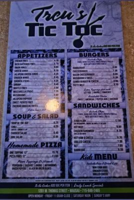 Menu photo 1 Treu’s Tic Toc Wausau, WI