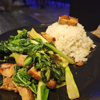 Nua - Crispy pork belly with Chinese broccoli - Noodles Near Me - Seattle, Washington Nua - Crispy pork belly with Chinese broccoli - Noodles Near Me - Seattle, Washington