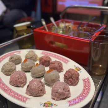 Loon Fong - Four Treasures Balls - beef, pork, fish, and shrimp ball sample. - Hot Pot Near Me - Richmond Hill, Ontario Loon Fong - Four Treasures Balls - beef, pork, fish, and shrimp ball sample. - Hot Pot Near Me - Richmond Hill, Ontario