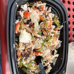 PepperJax Grill - St Joseph - Veggie bowl with no meat, oil or dairy.  2 scoops of beans, 1 black and 1 pinto, all the veggies both raw grilled and no dressing.
