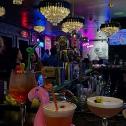 The Flamingo - Strawberry aperol spritz (left), pink flamingo (middle)