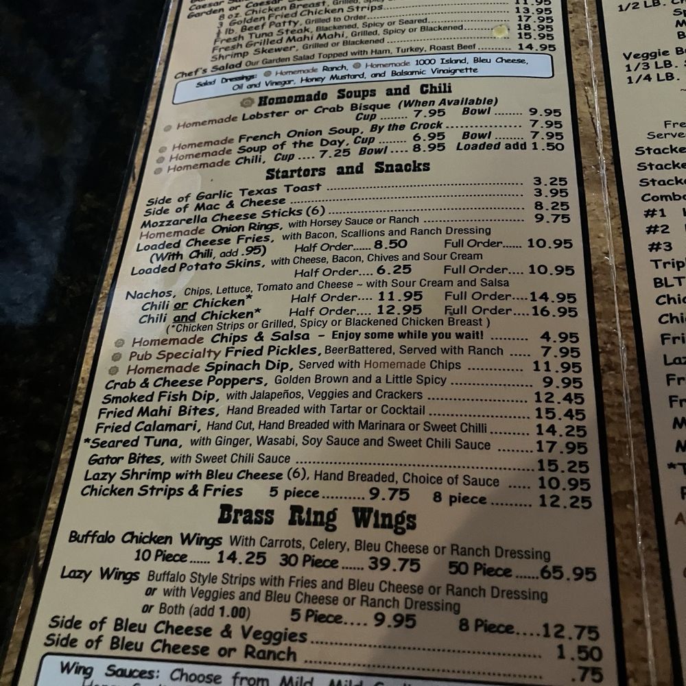 Brass Ring Pub - Menu part - Sports Bars Near Me - Royal Palm Beach, Florida