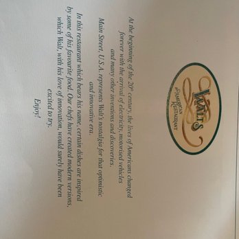Walt’s - An American Restaurant - The story intro to the menu. - American Near Me - Chessy, 75
