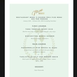 Restaurant week menu